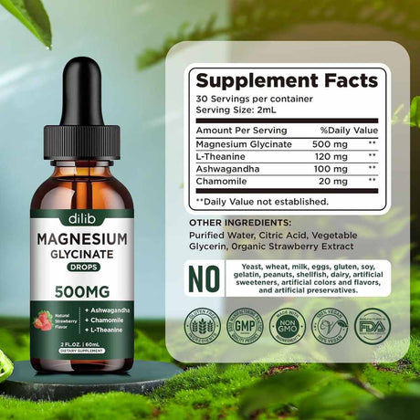 Etiqueta Supplement Facts de dilib glicinato de magnesio líquido sabor fresa