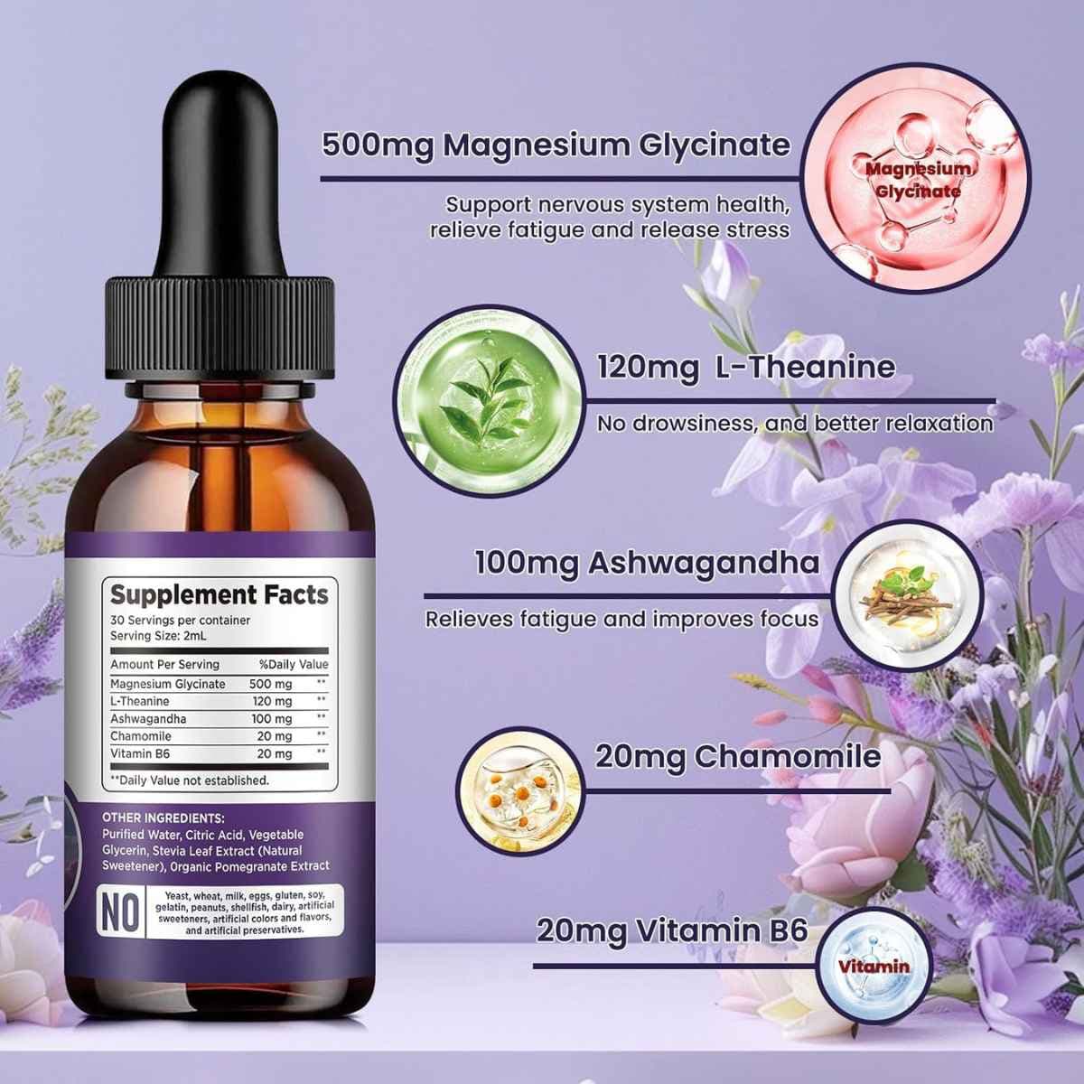 Etiqueta Supplement Facts de dilib glicinato de magnesio líquido sabor granada