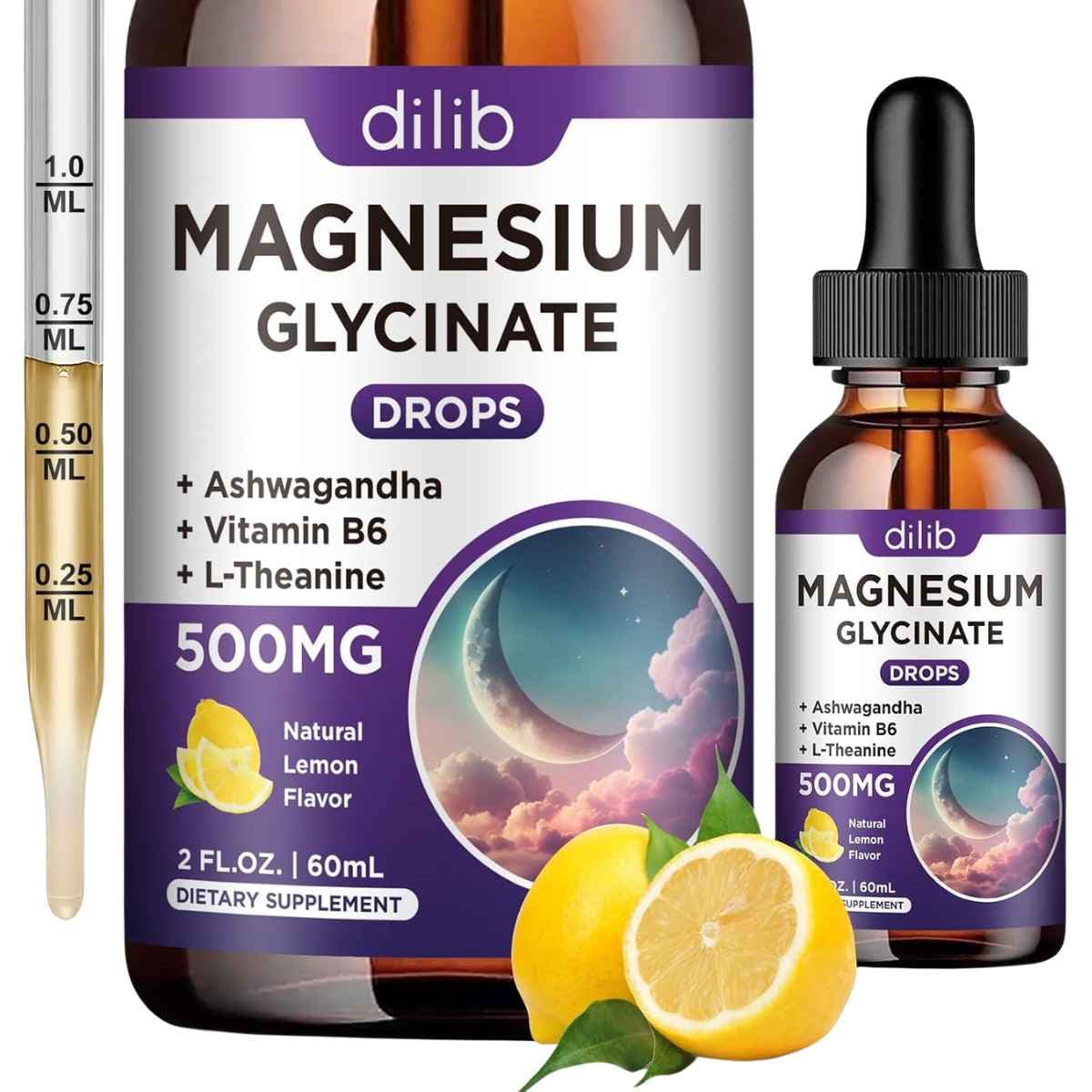 Frasco de dilib glicinato de magnesio líquido 500 mg sabor limón
