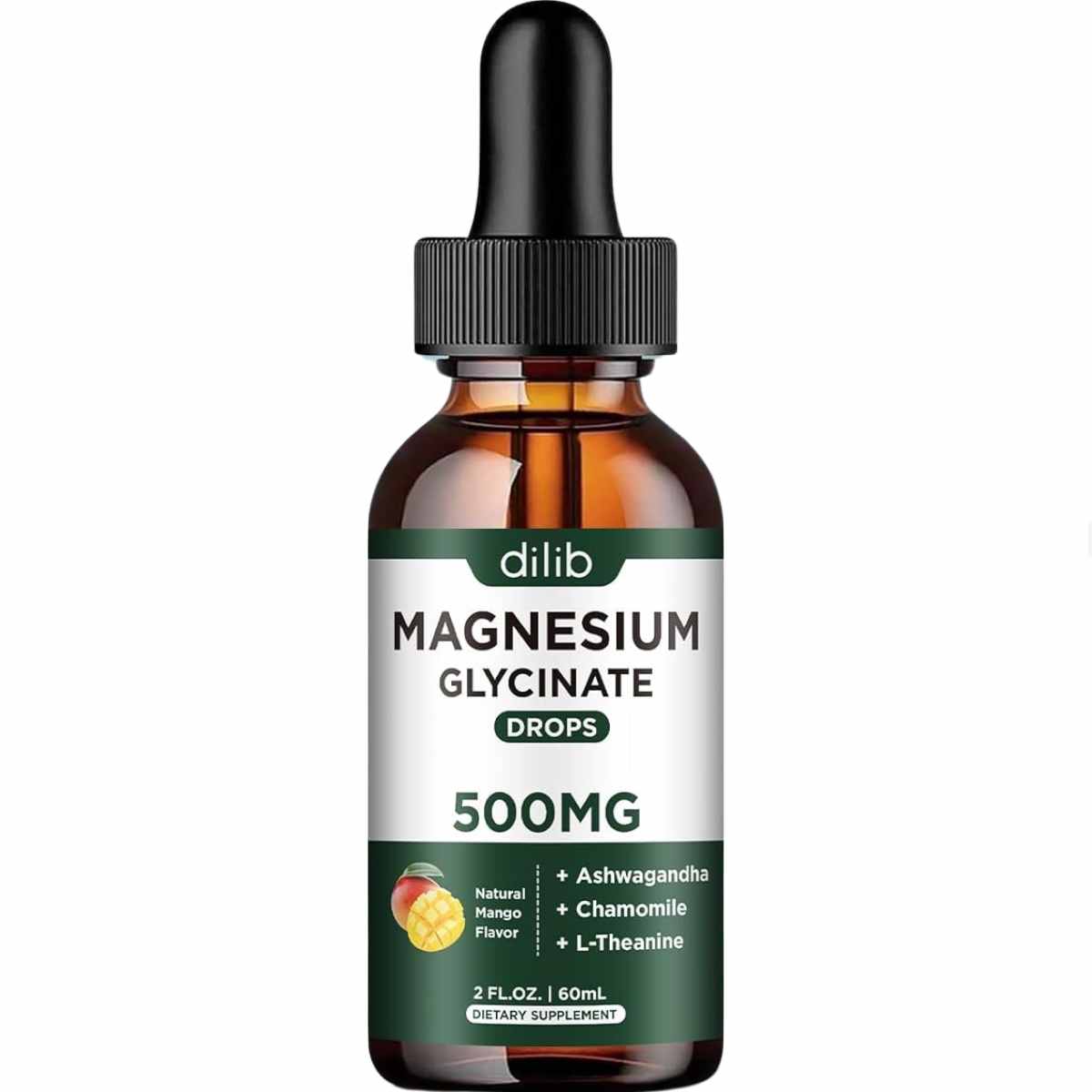 Frasco de dilib glicinato de magnesio líquido 500 mg sabor mango