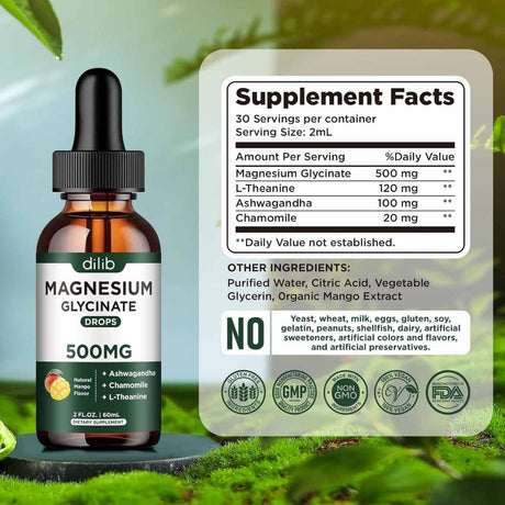 Etiqueta Supplement Facts de dilib glicinato de magnesio líquido sabor mango