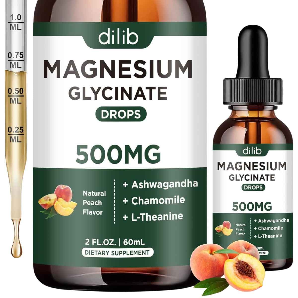 Frasco de dilib glicinato de magnesio líquido 500 mg sabor melocotón