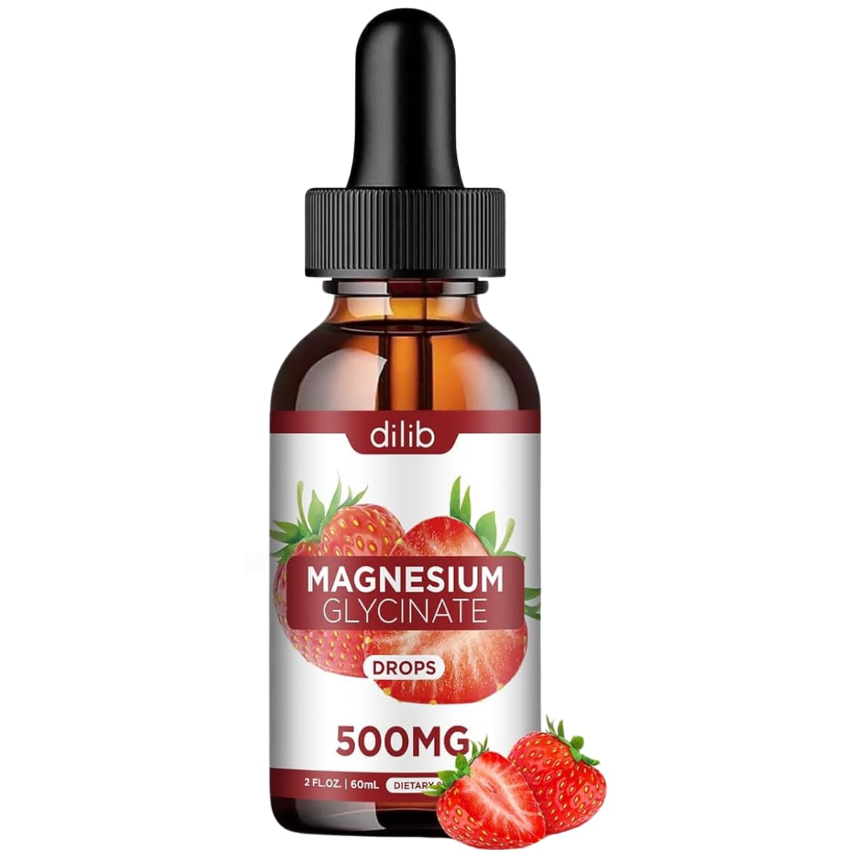 Suplemento alimenticio dilib magnesio glicinato en gotas 500 mg sabor fresa, frasco de 60 ml con gotero