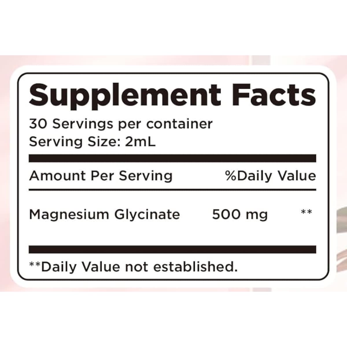 Tabla nutricional del suplemento alimenticio dilib magnesio glicinato en gotas 500 mg sabor fresa, con ingredientes y cantidades por porción