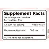Tabla nutricional del suplemento alimenticio dilib magnesio glicinato en gotas 500 mg sabor fresa, con ingredientes y cantidades por porción