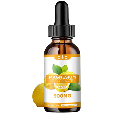Suplemento alimenticio dilib magnesio glicinato en gotas 500 mg sabor limón, frasco de 60 ml con gotero