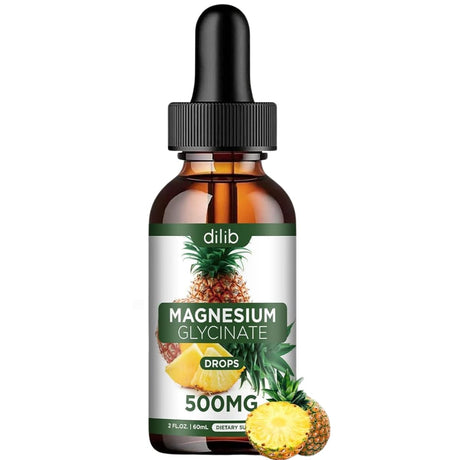 Suplemento alimenticio dilib magnesio glicinato en gotas 500 mg sabor piña, frasco de 60 ml con gotero