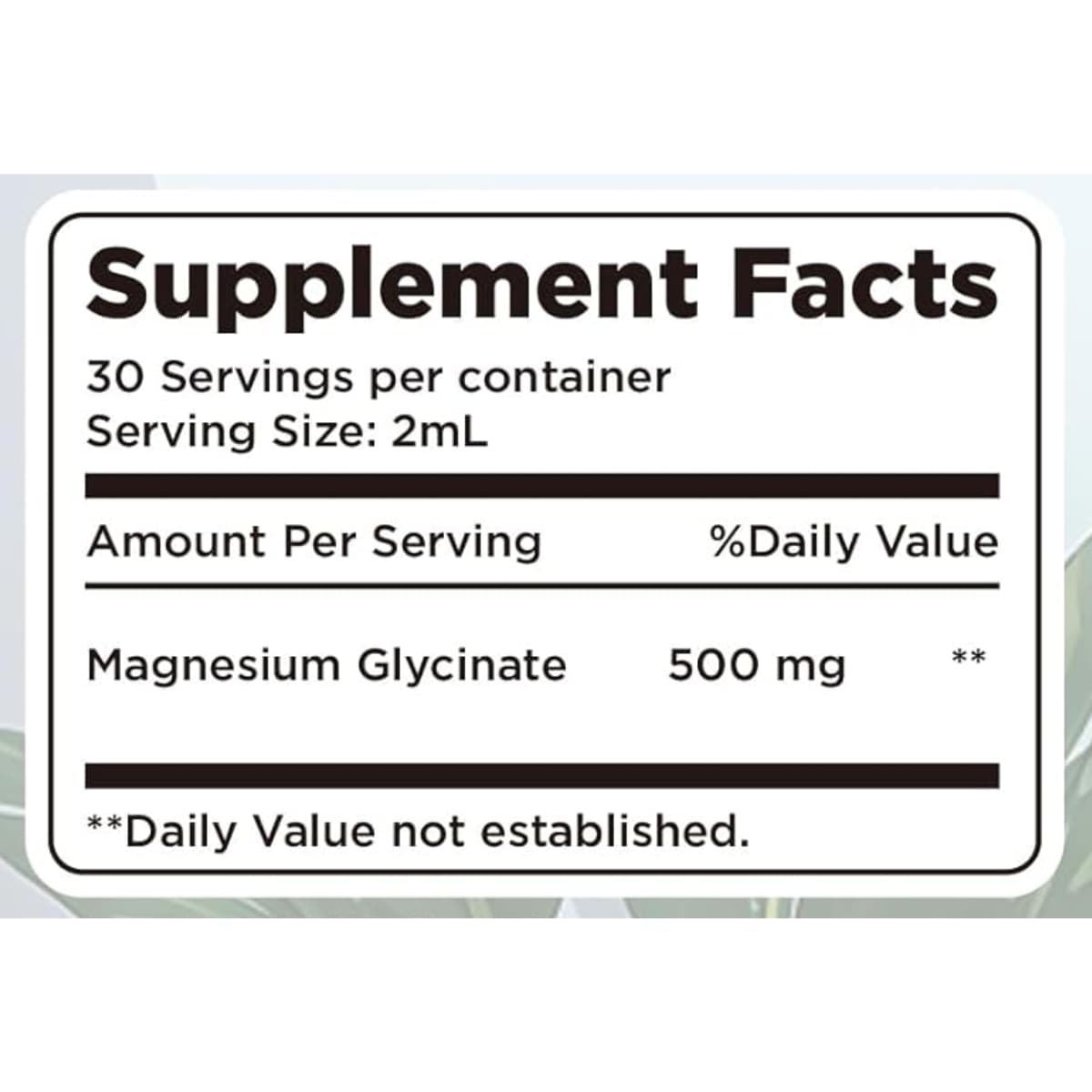 Tabla nutricional del suplemento alimenticio dilib magnesio glicinato en gotas 500 mg sabor piña, con ingredientes y cantidades por porción
