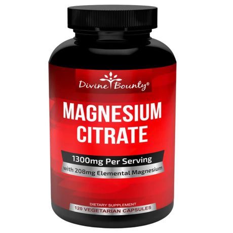 Frasco de suplemento Divine Bounty Citrato de Magnesio 120 cápsulas vegetarianas