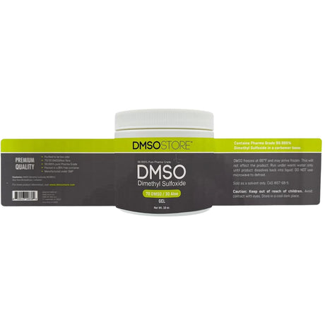 Etiqueta desplegada del gel DMSOSTORE con aloe vera de 16 oz
