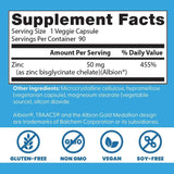 Tabla nutricional del suplemento Doctor's Best Bisglicinato de Zinc de Alta Absorción 90 cápsulas
