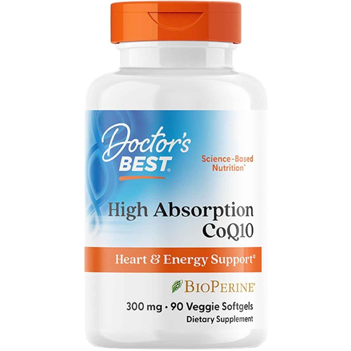 Frasco de suplemento Doctor's Best Coenzima Q10 con BioPerine 300 mg 90 cápsulas blandas