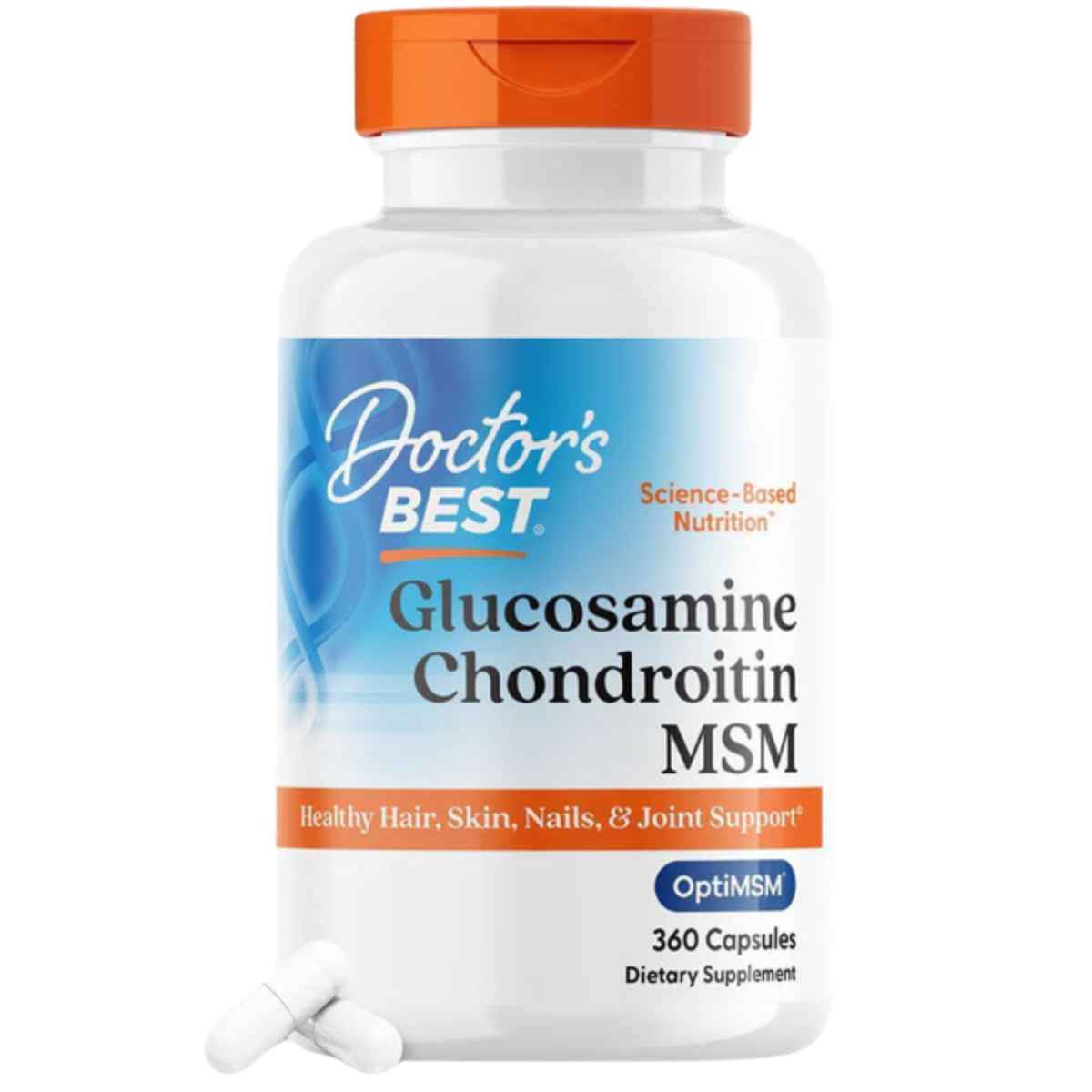 Frasco frontal de Doctor’s Best Glucosamina con Condroitina y MSM de 360 cápsulas
