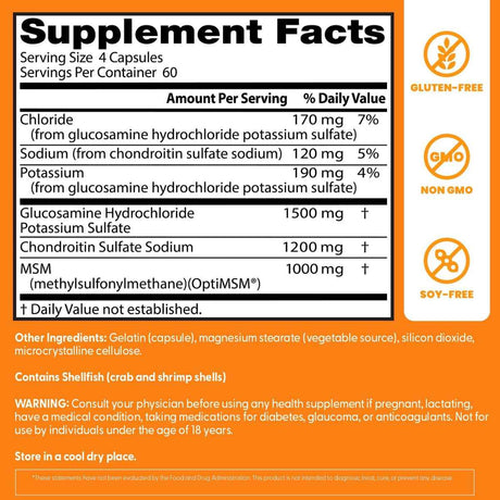 Etiqueta de Doctor’s Best Glucosamina con Condroitina y MSM de 240 cápsulas con tabla del suplemento
