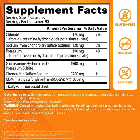 Etiqueta de Doctor’s Best Glucosamina con Condroitina y MSM de 360 cápsulas con tabla del suplemento