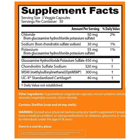 Información del suplemento de Doctor's Best con glucosamina, condroitina, MSM y UC-II