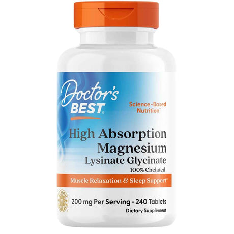 Información del suplemento de Doctor's Best magnesio lisinato glicinato 240 tabletas