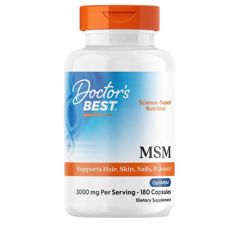Frasco de suplemento Doctor's Best MSM 3000 mg 180 cápsulas