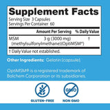 Tabla nutricional del suplemento Doctor's Best MSM 3000 mg 180 cápsulas