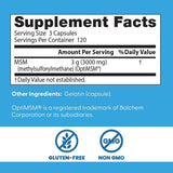 Tabla nutricional detallada del suplemento Doctor's Best MSM 3000 mg 360 cápsulas