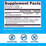 Tabla nutricional del suplemento Doctor's Best Vitamina E Tocotrienoles 60 cápsulas blandas