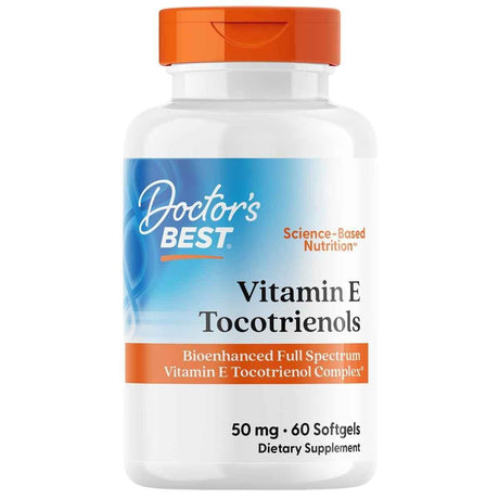 Frasco de suplemento Doctor's Best Vitamina E Tocotrienoles 60 cápsulas blandas