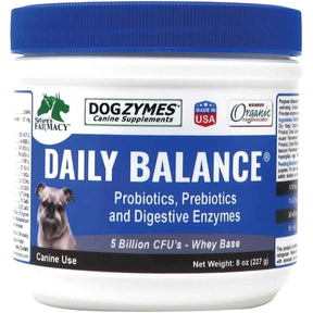 Envase frontal de Dogzymes Daily Balance en polvo para perros, presentación de 8 oz