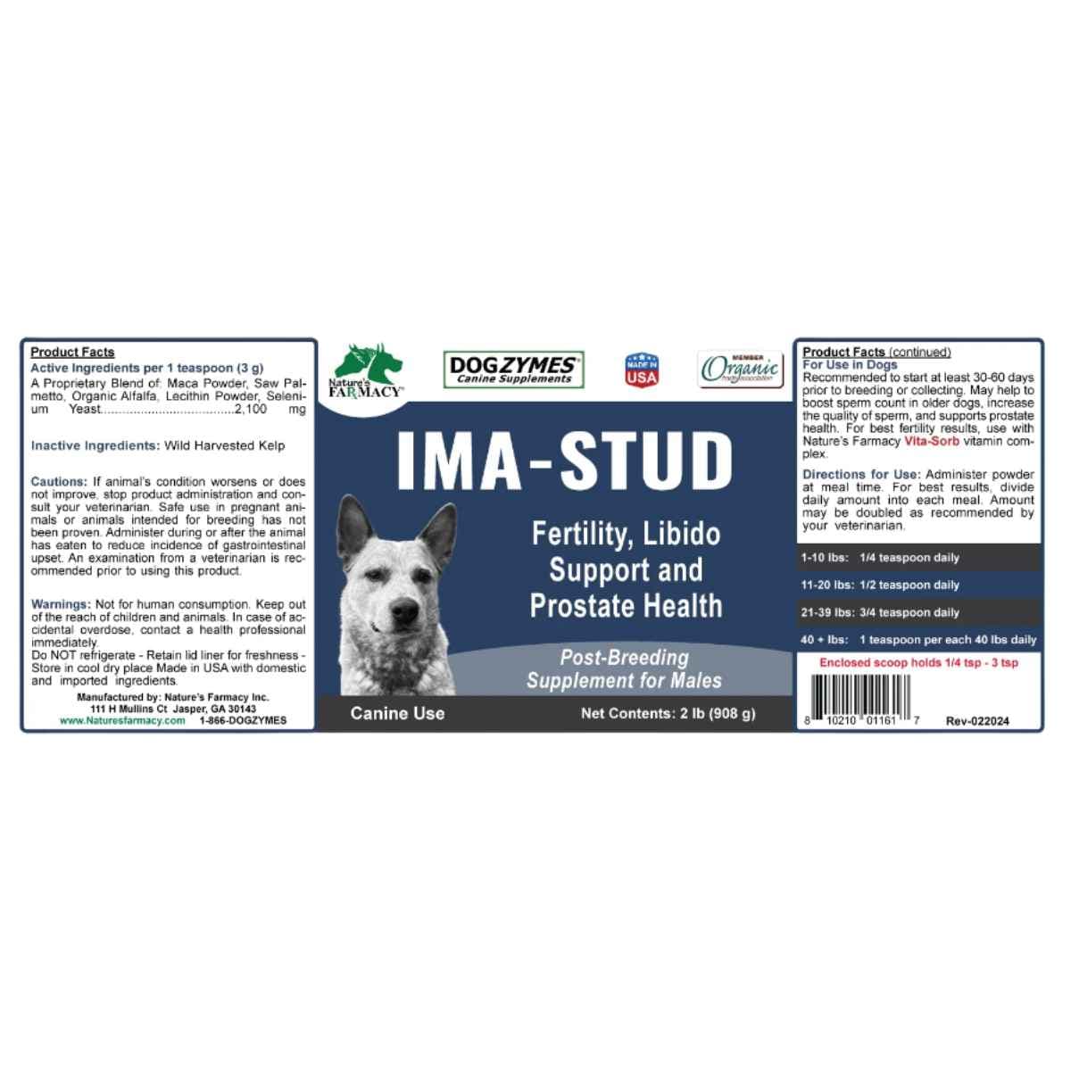Dogzymes Ima-Stud suplemento en polvo para perros machos - 1,81 kg (4 lb)