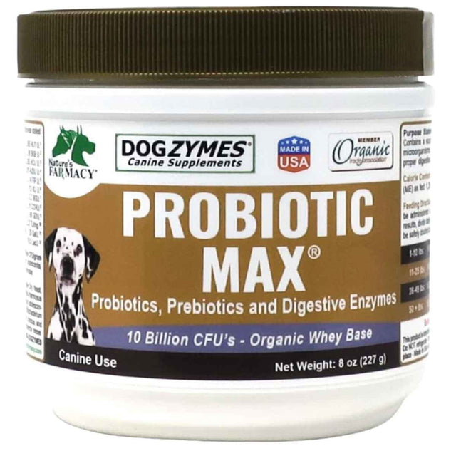 Dogzymes Probiotic Max para perros, envase de 227 g, vista frontal
