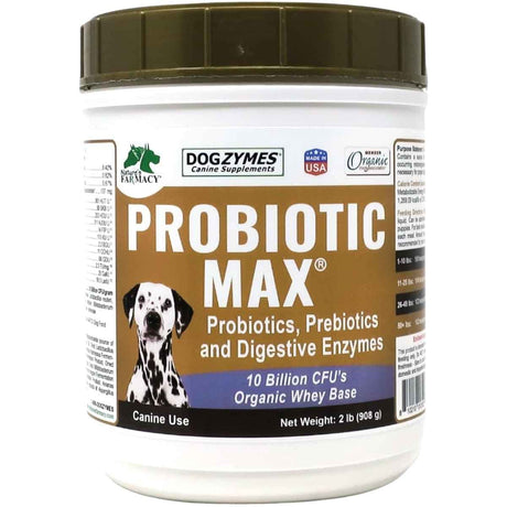 Dogzymes Probiotic Max para perros, envase de 908 g, vista frontal