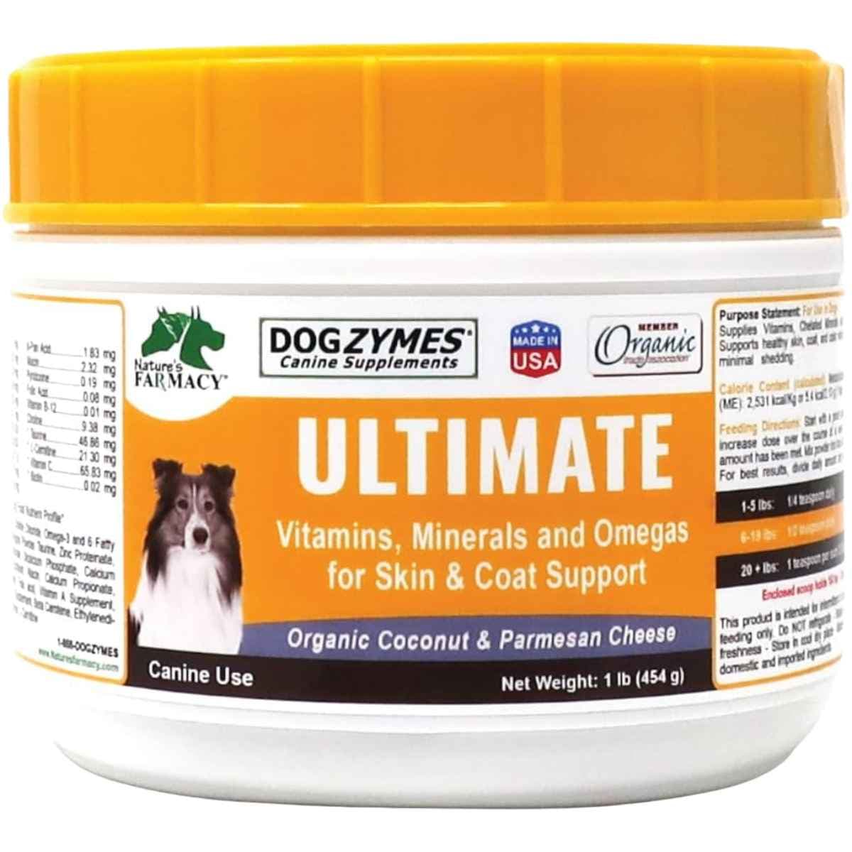 Dogzymes Ultimate para perros, envase de 454 g, vista frontal