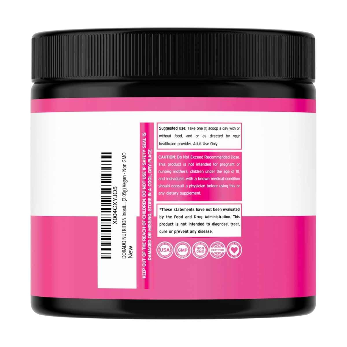 Tabla nutricional del suplemento Dorado Nutrition Myo & D-Chiro Inositol 2050 mg 61.5 g Polvo