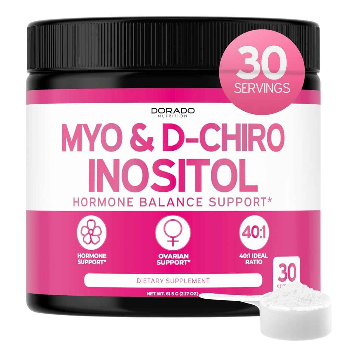 Frasco de suplemento Dorado Nutrition Myo & D-Chiro Inositol 2050 mg 61.5 g Polvo