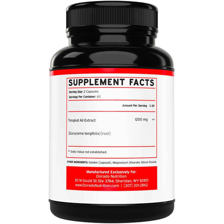 Tabla nutricional del suplemento Dorado Nutrition Tongkat Ali 1200 mg 120 cápsulas