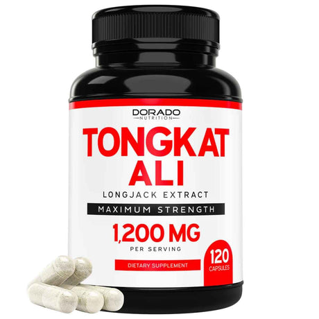 Frasco de suplemento Dorado Nutrition Tongkat Ali 1200 mg 120 cápsulas
