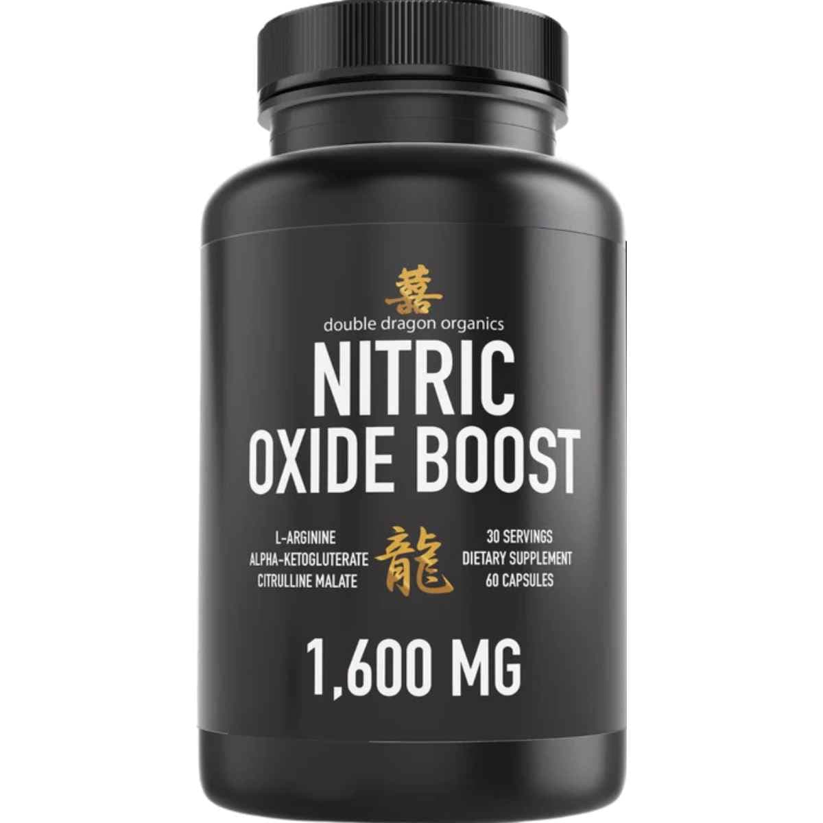 Frasco de suplemento Double Dragon Organics Óxido Nítrico 1600 mg 60 cápsulas