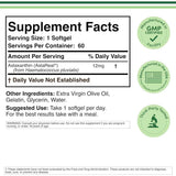 Tabla nutricional del suplemento Double Wood Astaxantina 12 mg 60 cápsulas blandas