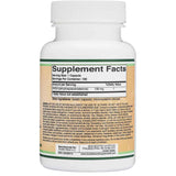 Etiqueta posterior de Double Wood Supplements DHEA 100 mg con información del suplemento y advertencias.