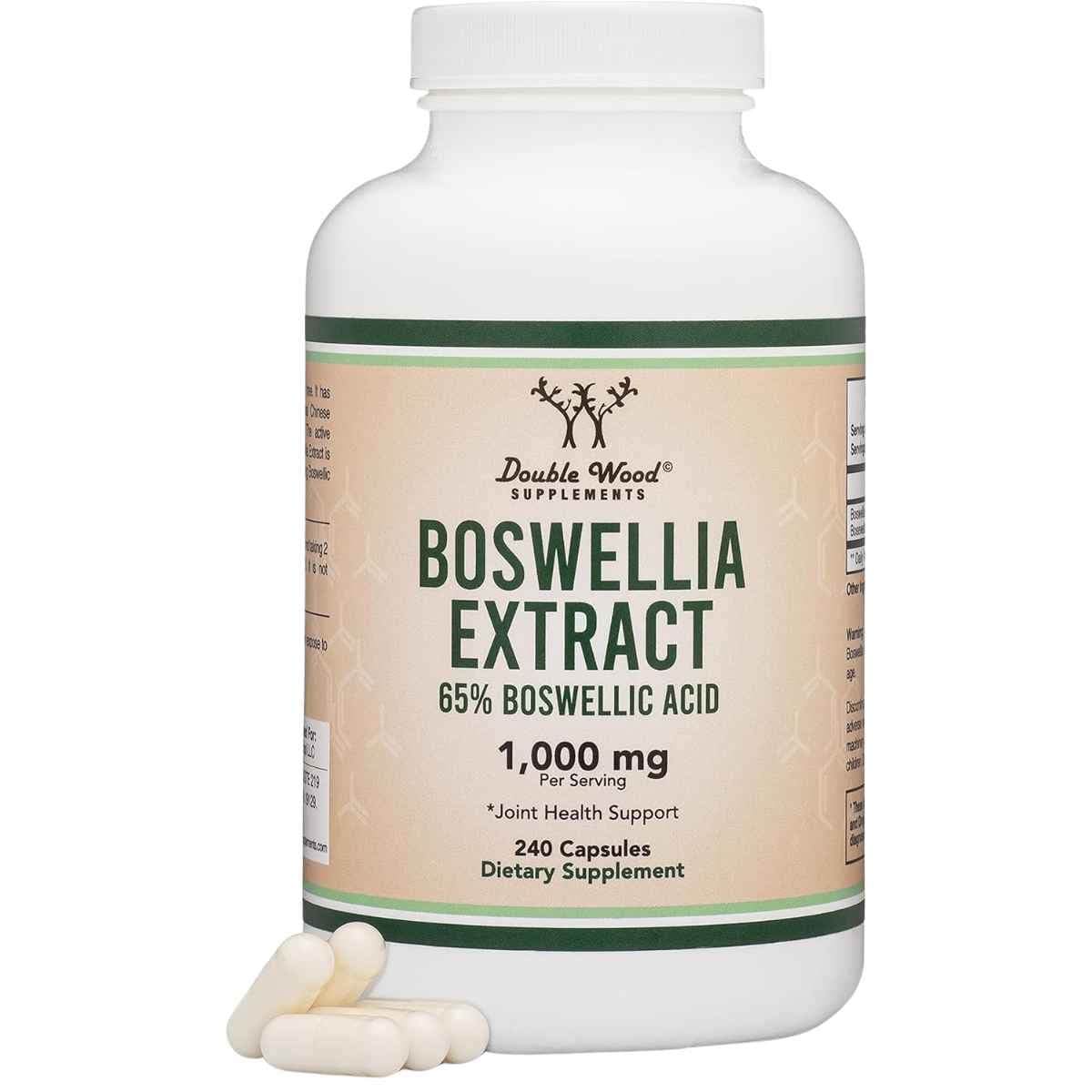 Frasco de suplemento Double Wood Extracto de Boswellia Estandarizado 1000 mg 240 cápsulas