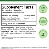 Tabla nutricional del suplemento Double Wood Supplements Melena de León 120 cápsulas
