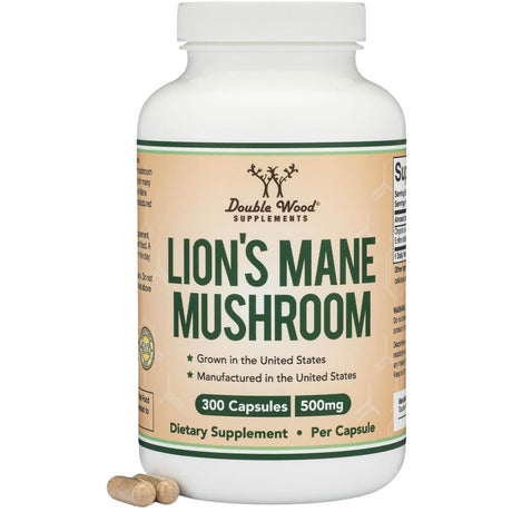 Frasco de suplemento Double Wood Supplements Melena de León 300 cápsulas