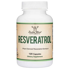 Frasco de suplemento Double Wood Supplements Resveratrol 500 mg 120 cápsulas