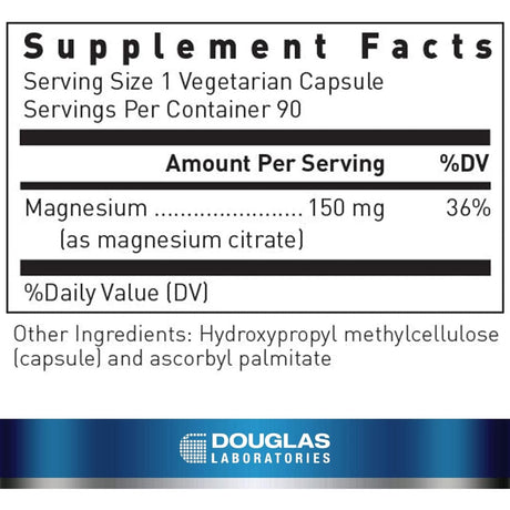 Información del suplemento de Douglas Laboratories citrato de magnesio 150 mg por cápsula, 90 cápsulas