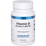 Frasco de suplemento Douglas Laboratories Vitamina D3 1000 UI 100 Tabletas