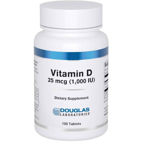 Frasco de suplemento Douglas Laboratories Vitamina D3 1000 UI 100 Tabletas