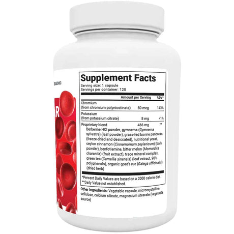 Tabla nutricional del suplemento Dr. Berg Blood Sugar Support Fórmula Avanzada 120 cápsulas