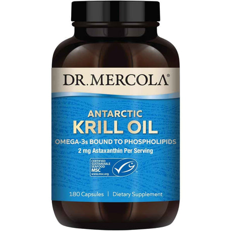 Frasco de Dr. Mercola Aceite de Krill Antártico, presentación de 180 cápsulas