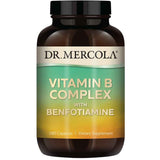 Frasco de suplemento Dr. Mercola Complejo de Vitamina B con Benfotiamina 180 cápsulas