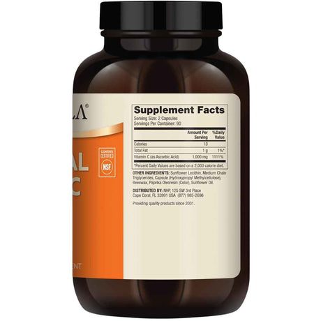 Tabla nutricional del suplemento DR. MERCOLA Vitamina C Liposomal 1000 mg 180 cápsulas