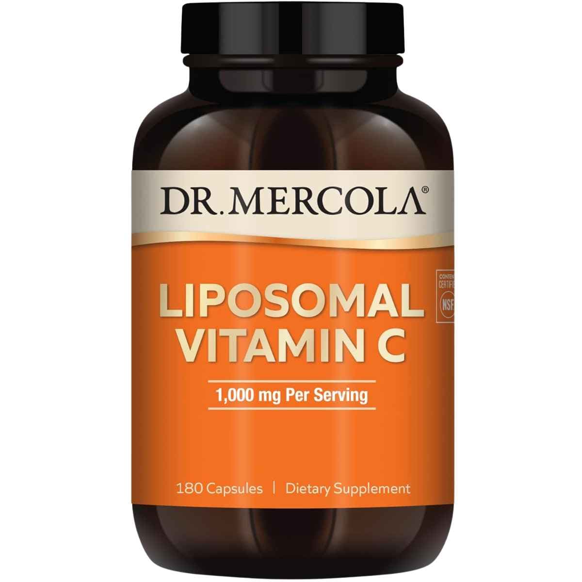 Frasco de suplemento DR. MERCOLA Vitamina C Liposomal 1000 mg 180 cápsulas
